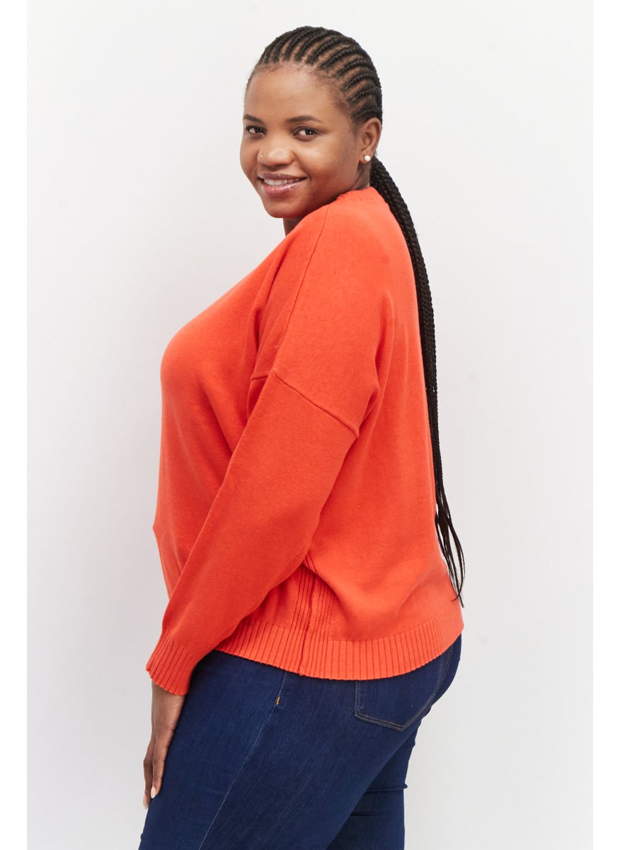 ESPRIT Women Crew Neck Plain Sweater, Red  - Image 3
