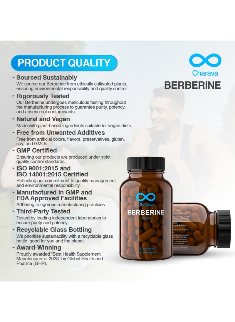 Charava - Charava Berberine 500mg | High Strength Berberine HCL | 60 Capsules | UK Based | 3rd Party Tested | 60 Servings - Image 1