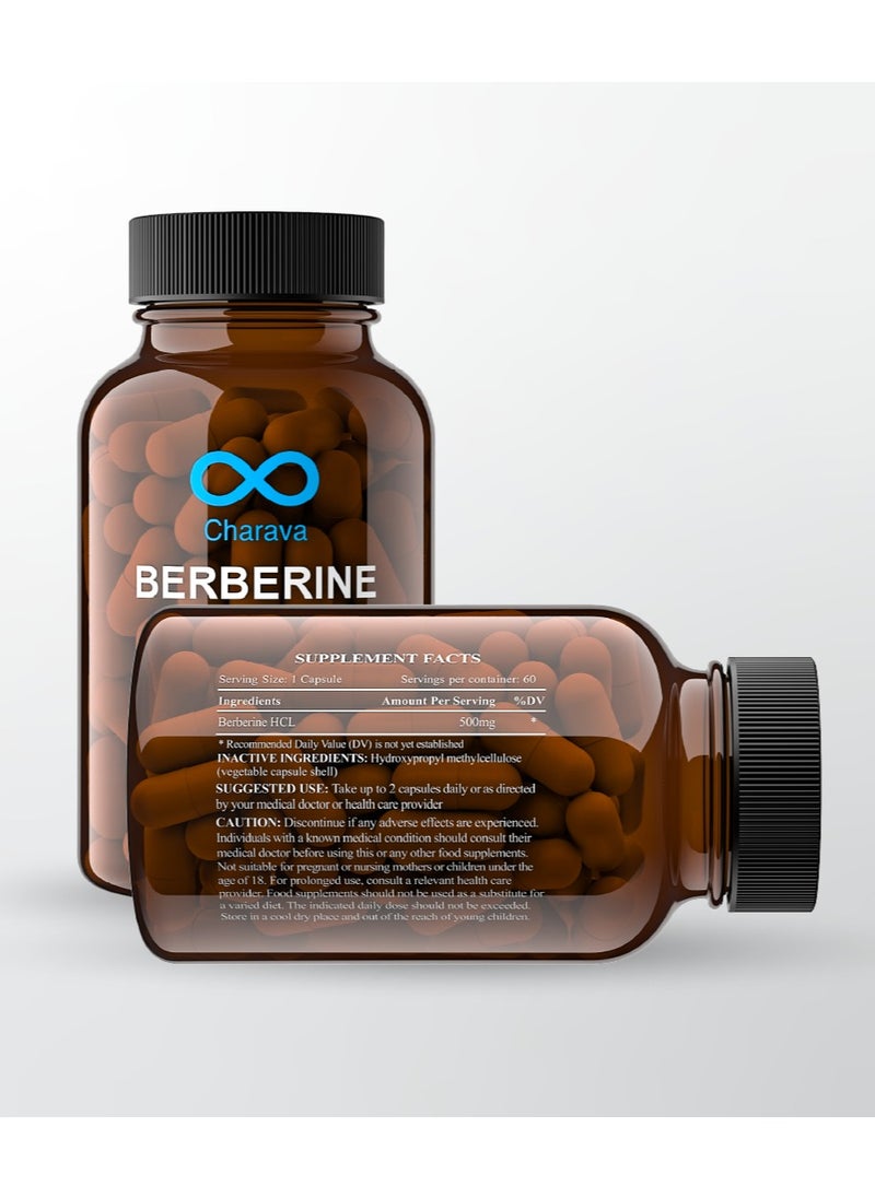 Charava - Charava Berberine 500mg | High Strength Berberine HCL | 60 Capsules | UK Based | 3rd Party Tested | 60 Servings - Image 1