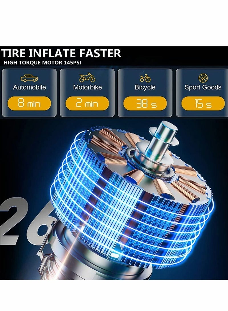 Tire Inflator Portable Air Compressor 145 PSI Cordless Faster Inflator, Accurate Pressure LCD Display, Easy Operation Pump for Car, Motorcycle, E-Bike, Ball - Image 3