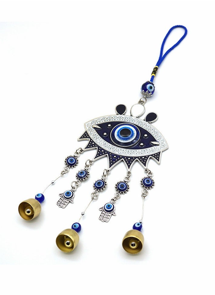KASTWAVE Wind Bells, Evil Eyes, Wall Pediments Wind Chimes, Big Devil’s Blue Eyes, Handcraft Hanging Decoration, for Car Kitchen Home Garden Patio Office (3 Bells)  - Image 1