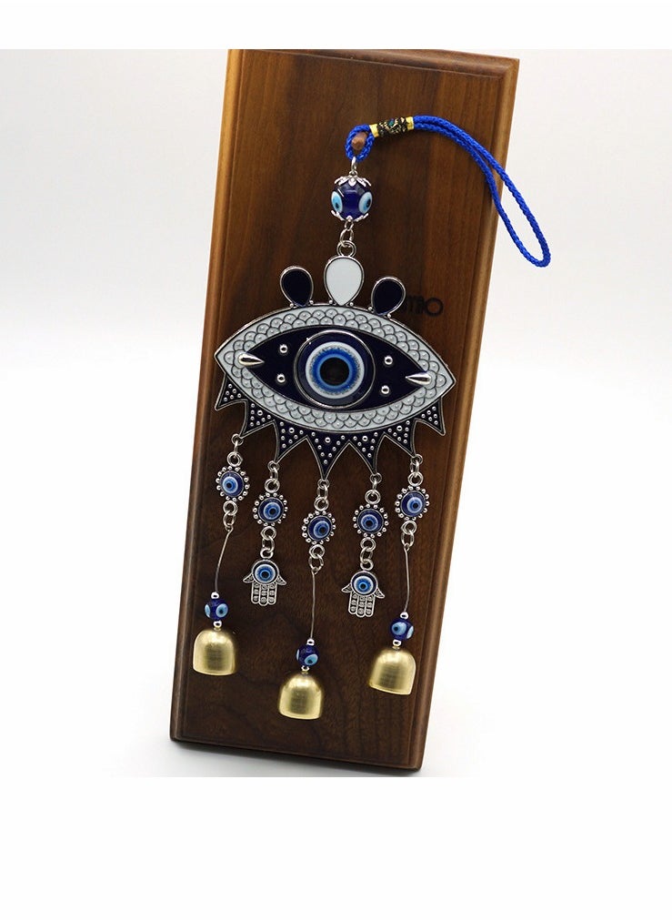 KASTWAVE Wind Bells, Evil Eyes, Wall Pediments Wind Chimes, Big Devil’s Blue Eyes, Handcraft Hanging Decoration, for Car Kitchen Home Garden Patio Office (3 Bells)  - Image 3