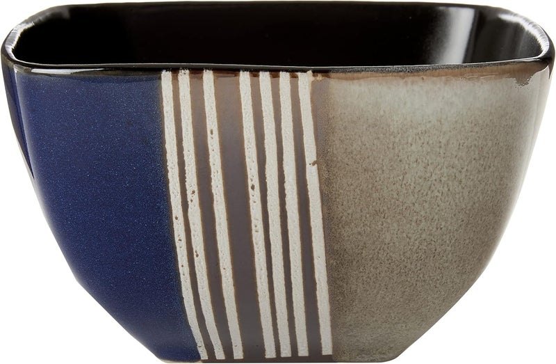 Elama Square Stoneware Loft Collection Dinnerware Dish Set 16 Piece Blue and Tan with White Accents - Image 4