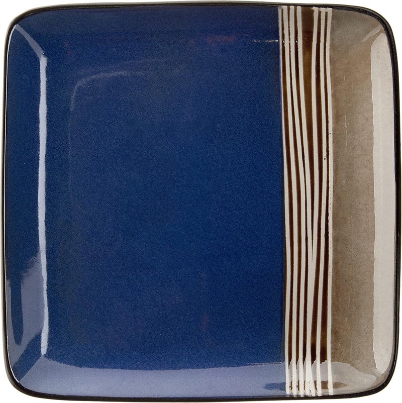 Elama Square Stoneware Loft Collection Dinnerware Dish Set 16 Piece Blue and Tan with White Accents - Image 3