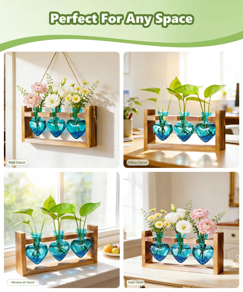 Nacome Plant Terrarium Propagation Stations: Mothers Day Gifts for Mom Plant Lovers Women Wife Daughter - 3 Bulb Glass Vases with Wooden Stand Tabletop for Hydroponics Home Garden Decor - Image 4