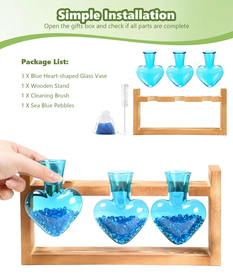 Nacome Plant Terrarium Propagation Stations: Mothers Day Gifts for Mom Plant Lovers Women Wife Daughter - 3 Bulb Glass Vases with Wooden Stand Tabletop for Hydroponics Home Garden Decor - Image 3