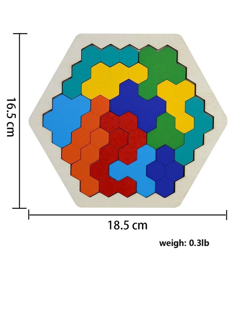 Bukela Wooden Blocks Puzzle for Kid Adults Brain Teaser Hexagon Puzzles Games Toy Shape Pattern Block Tangram Geometry Logic IQ Educational Gift for All Ages Boys Girls Challenge - Image 2