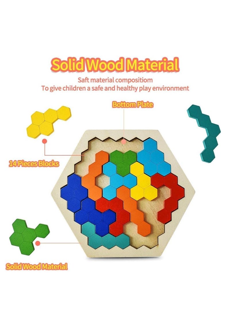 Bukela Wooden Blocks Puzzle for Kid Adults Brain Teaser Hexagon Puzzles Games Toy Shape Pattern Block Tangram Geometry Logic IQ Educational Gift for All Ages Boys Girls Challenge - Image 4