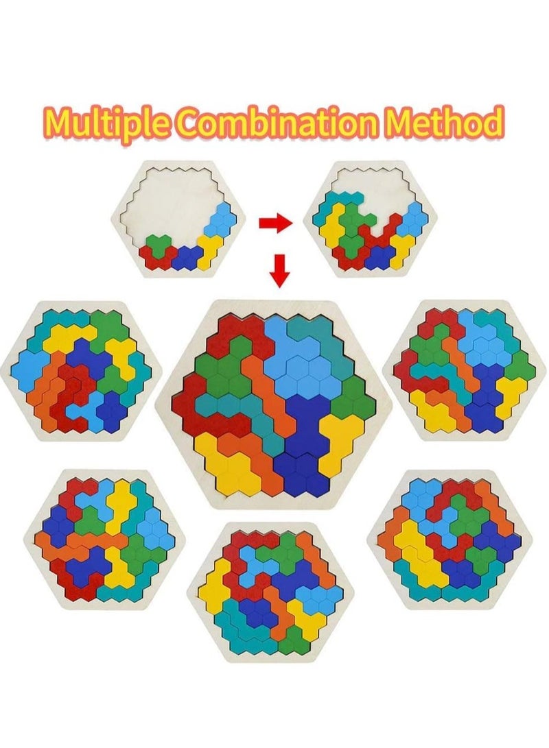 Bukela Wooden Blocks Puzzle for Kid Adults Brain Teaser Hexagon Puzzles Games Toy Shape Pattern Block Tangram Geometry Logic IQ Educational Gift for All Ages Boys Girls Challenge - Image 5