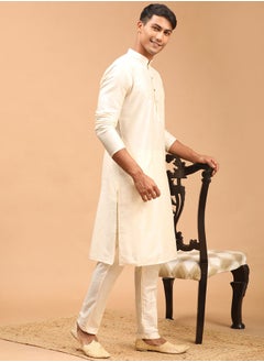 Men's Cream Viscose Kurta Pyjama Set
