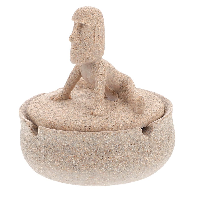 Round Yoga Stone Ashtray With Cover Sandstone Resin Desktop Cigarette Ash Holder For Home Office - Image 2