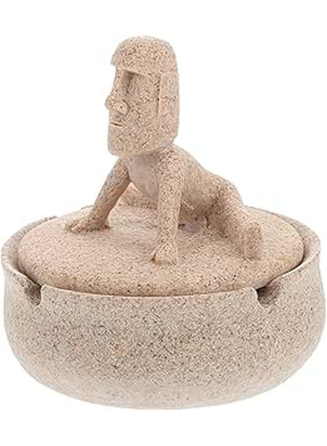 Round Yoga Stone Ashtray With Cover Sandstone Resin Desktop Cigarette Ash Holder For Home Office - Image 1