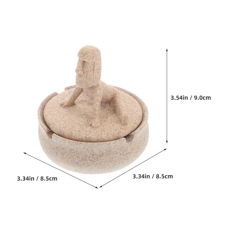 Round Yoga Stone Ashtray With Cover Sandstone Resin Desktop Cigarette Ash Holder For Home Office - Image 3