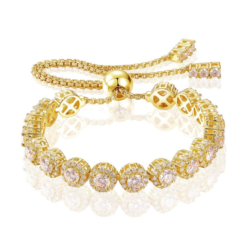 TUHE Moissanite Tennis Bracelet 4.9 Carat Lab Grown Moissanite Bracelets for Women 18K Yellow Gold Plated S925 Sterling Silver 5MM Halo Bracelet Adjustable Bracelet Christmas Gifts - Image 1