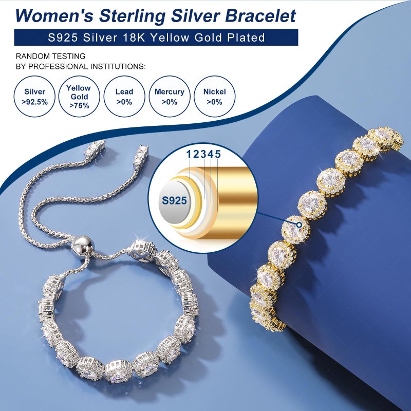 TUHE Moissanite Tennis Bracelet 4.9 Carat Lab Grown Moissanite Bracelets for Women 18K Yellow Gold Plated S925 Sterling Silver 5MM Halo Bracelet Adjustable Bracelet Christmas Gifts - Image 4