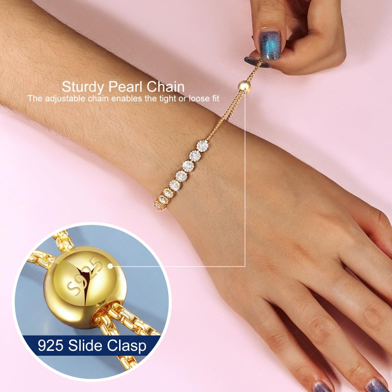 TUHE Moissanite Tennis Bracelet 4.9 Carat Lab Grown Moissanite Bracelets for Women 18K Yellow Gold Plated S925 Sterling Silver 5MM Halo Bracelet Adjustable Bracelet Christmas Gifts - Image 5