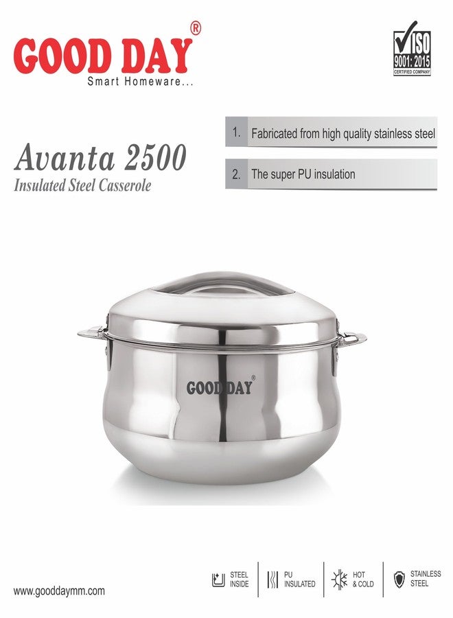Good Day Avanta Stainless Steel Casserole | Hot Box for Kitchen | Insulated Roti Box | Hot Pot Gift | Stainless Steel|2500| Silver| - Image 3