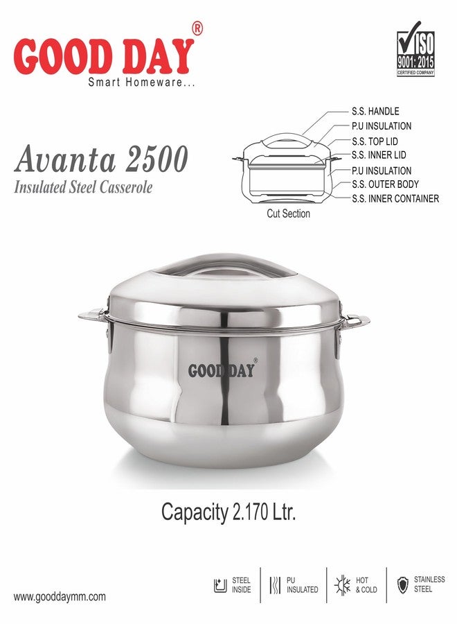 Good Day Avanta Stainless Steel Casserole | Hot Box for Kitchen | Insulated Roti Box | Hot Pot Gift | Stainless Steel|2500| Silver| - Image 2
