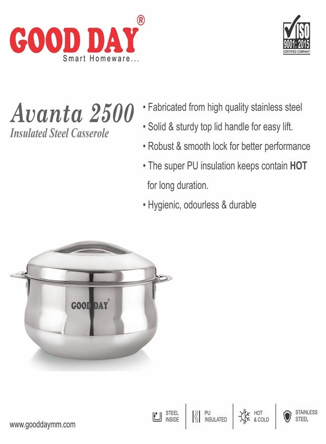 Good Day Avanta Stainless Steel Casserole | Hot Box for Kitchen | Insulated Roti Box | Hot Pot Gift | Stainless Steel|2500| Silver| - Image 4