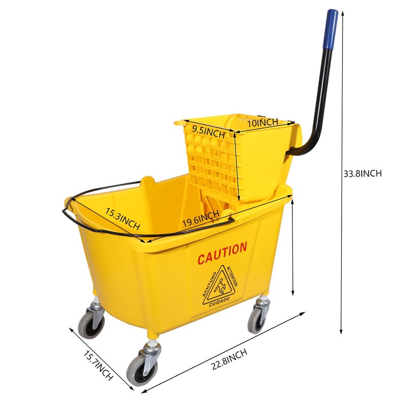 Midoneat Commercial Mop Bucket with Side Press Wringer on Wheels, Including One Commercial Mop, 35 Quart, Yellow - Image 2