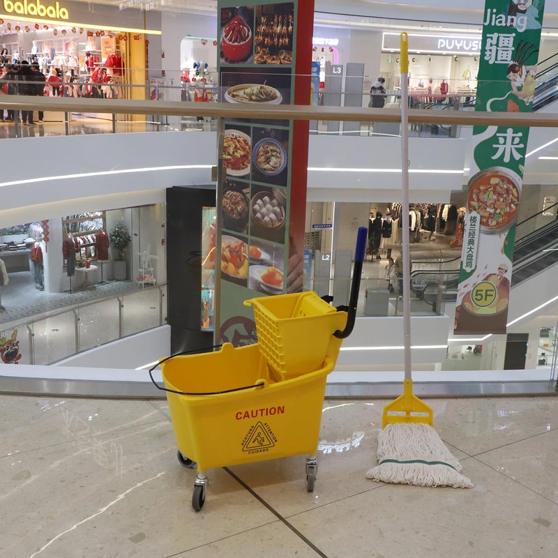 Midoneat Commercial Mop Bucket with Side Press Wringer on Wheels, Including One Commercial Mop, 35 Quart, Yellow - Image 3