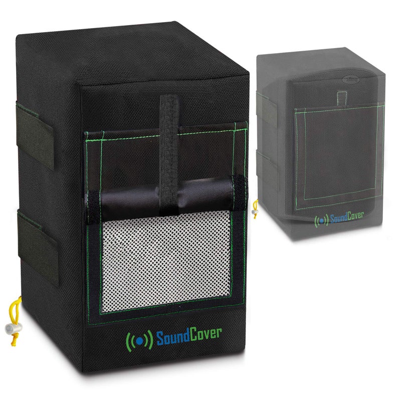 SoundCover Two Black Waterproof 600D Outdoor Speaker Covers for C-Bracket Mounted Speakers â€“ Fits Yamaha NS-AW194, Polk Audio Atrium 4 (Max Dimensions: H 9.85" x W 5.9" x D 6.9") - Image 1