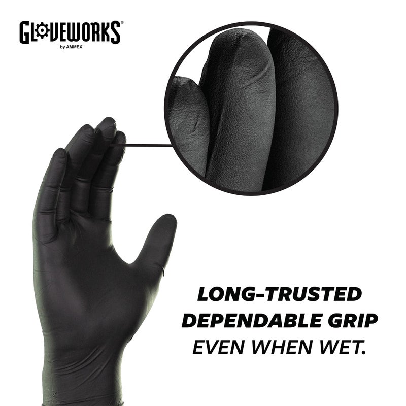 GLOVEWORKS قفازات غلووركس نيتريل سوداء للطهي، تحضير الطعام، قابلة للتخلص، 5 مل، للتنظيف الاحترافي، كبيرة، 2 علبة من 100 - Image 4