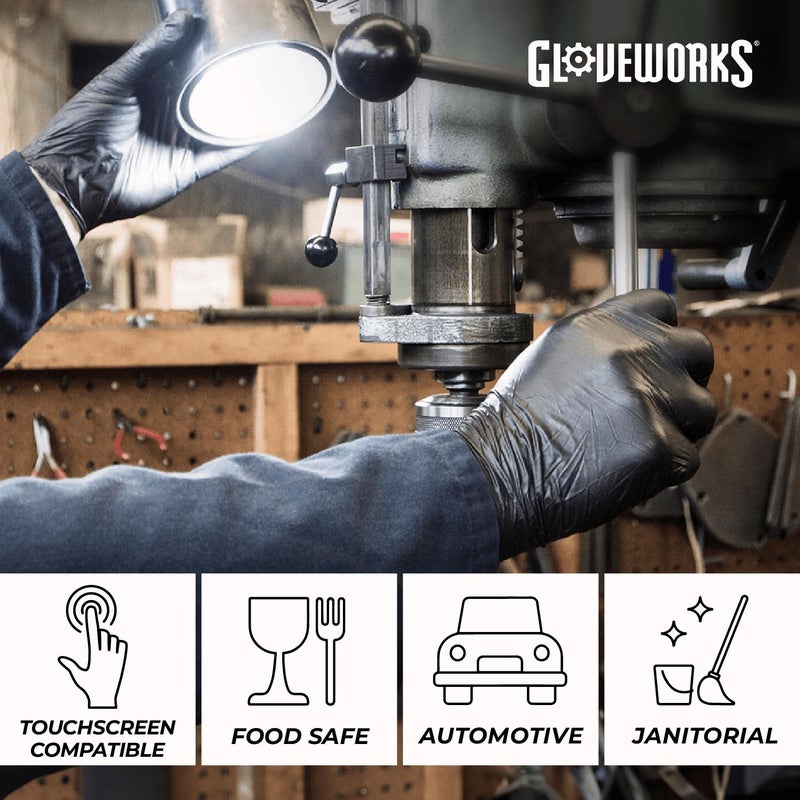 GLOVEWORKS قفازات غلووركس نيتريل سوداء للطهي، تحضير الطعام، قابلة للتخلص، 5 مل، للتنظيف الاحترافي، كبيرة، 2 علبة من 100 - Image 5