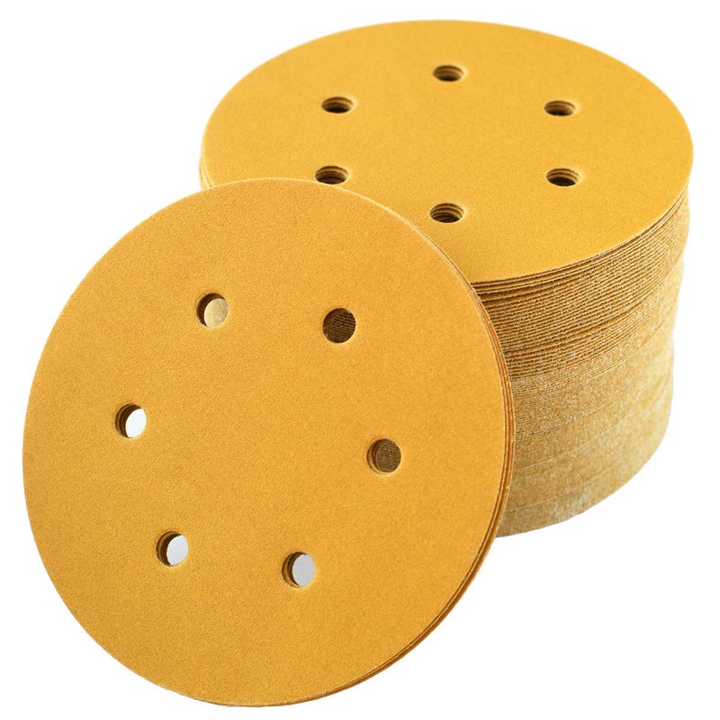 Aiyard 6Inch 6Hole Hook and Loop Sanding Discs 220Grit Random Orbital Sandpaper for Automotive and Woodworking 100Pack