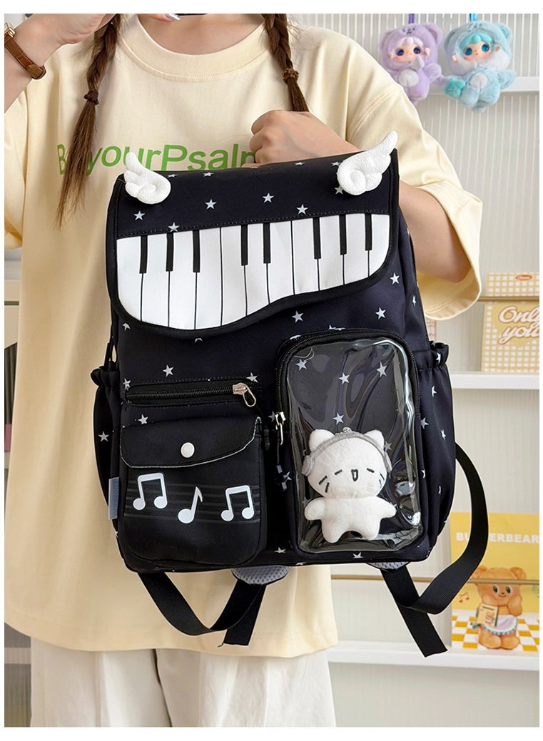 Aesthetic Korean Style Piano & Star Campus Backpack for Teen Girls, Junior/Senior High School Student Daypack - Image 2