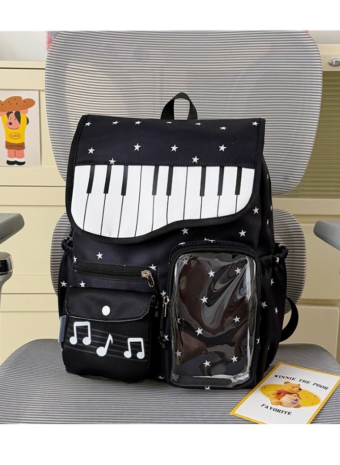 Aesthetic Korean Style Piano & Star Campus Backpack for Teen Girls, Junior/Senior High School Student Daypack - Image 4