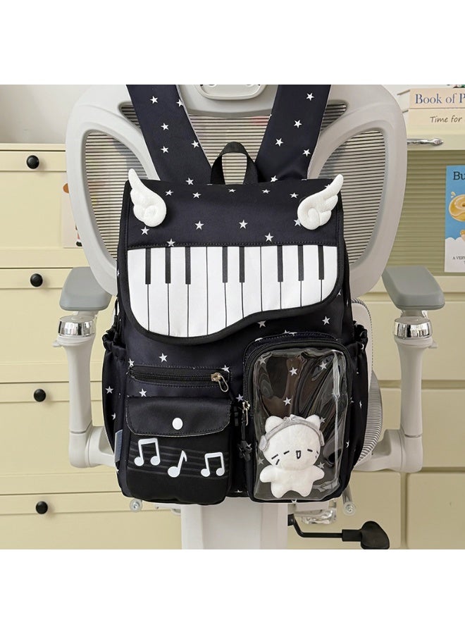 Aesthetic Korean Style Piano & Star Campus Backpack for Teen Girls, Junior/Senior High School Student Daypack - Image 1