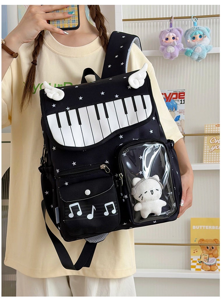 Aesthetic Korean Style Piano & Star Campus Backpack for Teen Girls, Junior/Senior High School Student Daypack - Image 3