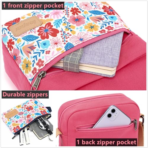 Leaper Flower Messenger Bag Small Canvas Crossbody Bag and Purse Set for Women (SD21-Pink) - Image 5
