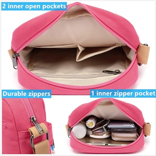 Leaper Flower Messenger Bag Small Canvas Crossbody Bag and Purse Set for Women (SD21-Pink) - Image 3