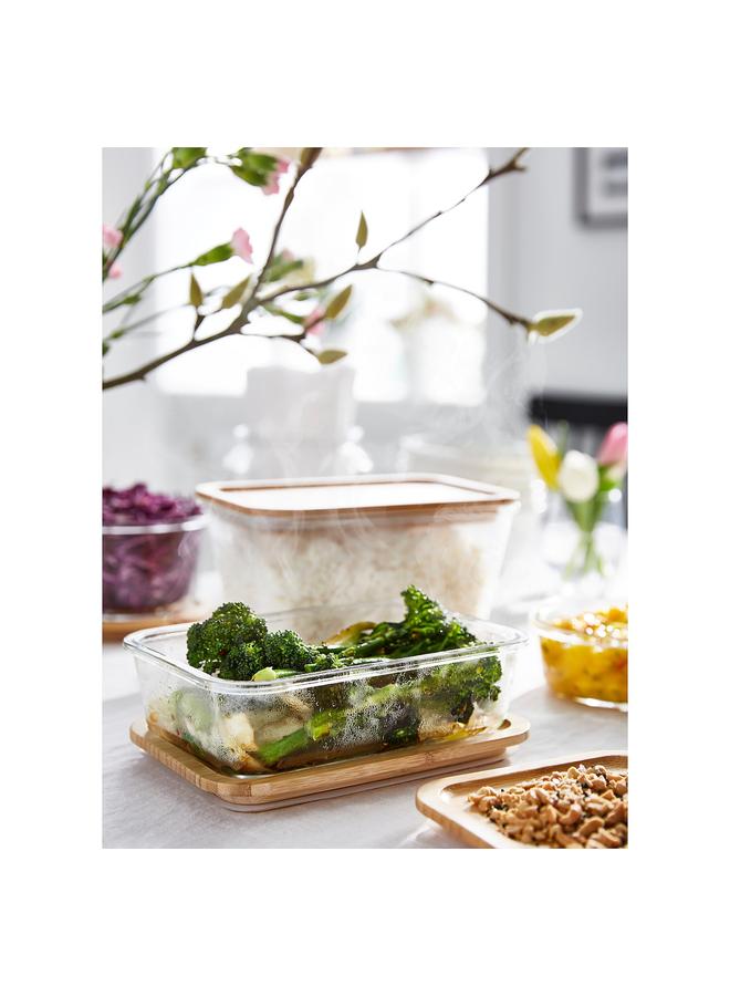 erorex Food container with lid, rectangular glass/bamboo, 1.8 l - Image 2