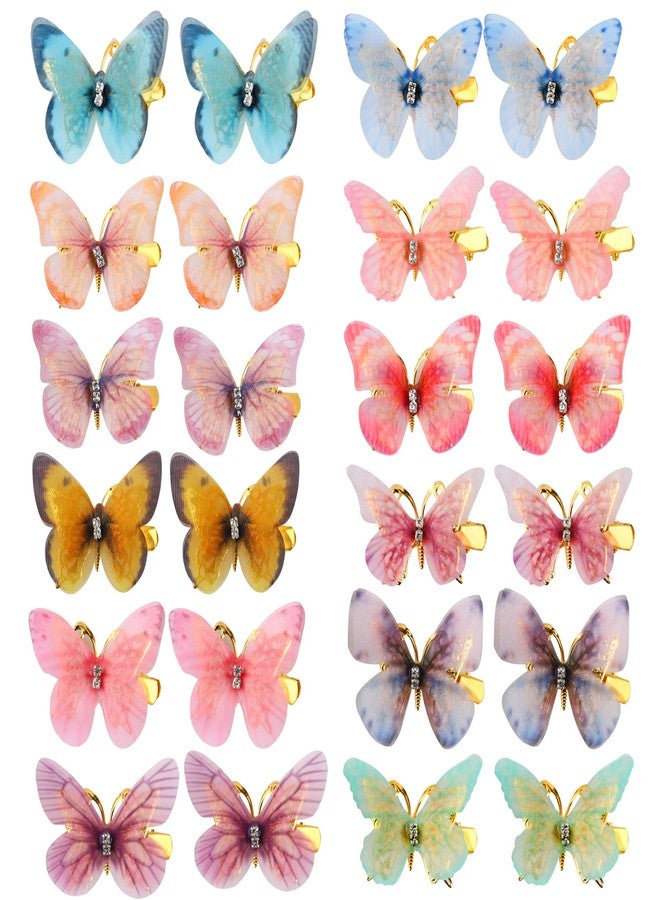 HLTOO 24PCS Rhinestones Butterfly Hair Clips, Glitter Hold Hair Jaw Barrettes, Small Hair Accessories with Alligator Clips, for Women and Girls Hair Styling Accessories, 12 Colors - Image 1