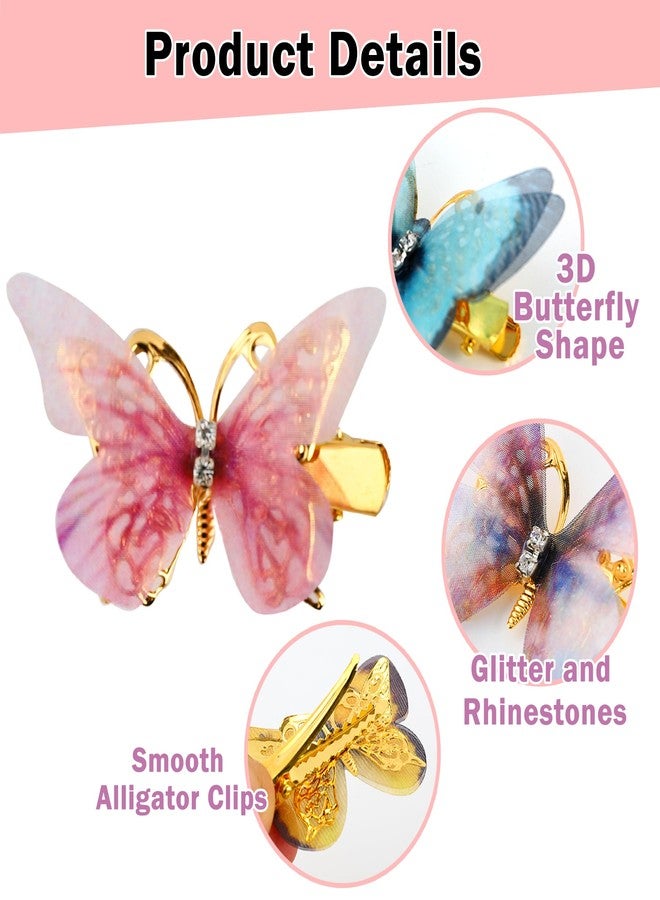 HLTOO 24PCS Rhinestones Butterfly Hair Clips, Glitter Hold Hair Jaw Barrettes, Small Hair Accessories with Alligator Clips, for Women and Girls Hair Styling Accessories, 12 Colors - Image 3