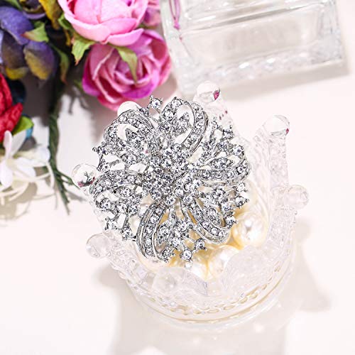 EVER FAITH Austrian Crystal Vintage Inspired Bridal Flower Brooch Corsage Clear Silver-Plated-Base - Image 5