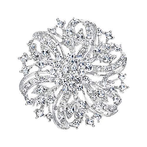 EVER FAITH Austrian Crystal Vintage Inspired Bridal Flower Brooch Corsage Clear Silver-Plated-Base - Image 1
