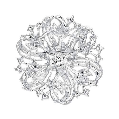 EVER FAITH Austrian Crystal Vintage Inspired Bridal Flower Brooch Corsage Clear Silver-Plated-Base - Image 2