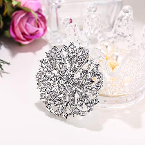 EVER FAITH Austrian Crystal Vintage Inspired Bridal Flower Brooch Corsage Clear Silver-Plated-Base - Image 4