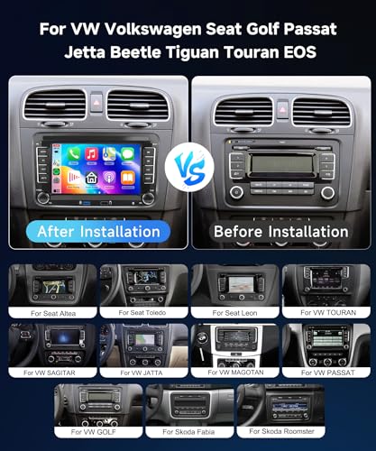 METEESER 7″ Android13 Wireless CarPlay & Android Auto Car Stereo for VW Jetta Passat Golf Tiguan 2+64G – Bluetooth, GPS Navigation, Wi-Fi, Backup Camera Included,USB Slot Android Double Din Head Unit - Image 2