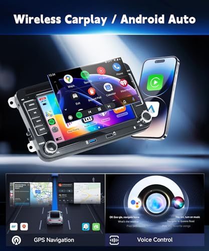 METEESER 7″ Android13 Wireless CarPlay & Android Auto Car Stereo for VW Jetta Passat Golf Tiguan 2+64G – Bluetooth, GPS Navigation, Wi-Fi, Backup Camera Included,USB Slot Android Double Din Head Unit - Image 3