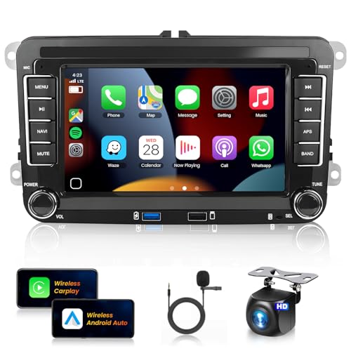 METEESER 7″ Android13 Wireless CarPlay & Android Auto Car Stereo for VW Jetta Passat Golf Tiguan 2+64G – Bluetooth, GPS Navigation, Wi-Fi, Backup Camera Included,USB Slot Android Double Din Head Unit - Image 1