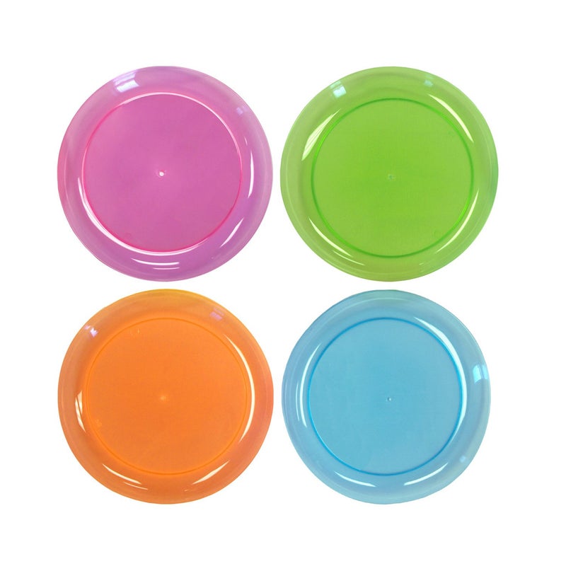 Party Essentials Hard Plastic 6Inch Round PartyDessert Plates Assorted Neon 80Count