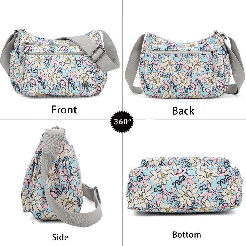 Wytidian Crossbody Bags for Women Waterproof Nylon Shoulder Bag Roomy Multiple Pockets Messenger Purses Handbags (Floral 01) - Image 3