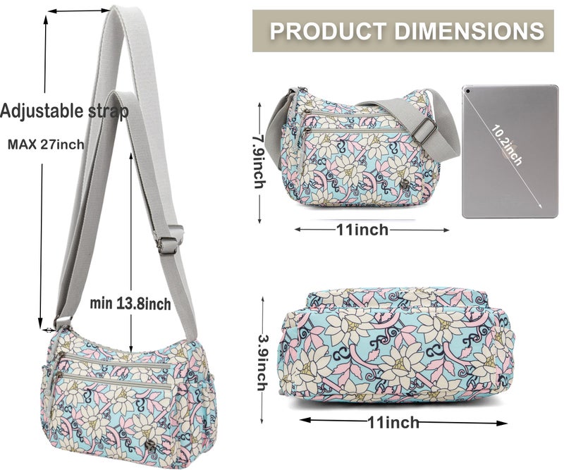 Wytidian Crossbody Bags for Women Waterproof Nylon Shoulder Bag Roomy Multiple Pockets Messenger Purses Handbags (Floral 01) - Image 4