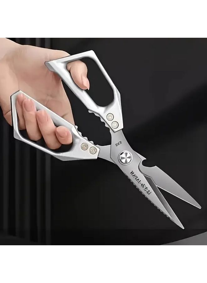 Set Of 1 Heavy Duty Stainless Steel Kitchen Scissors Black And White Multi Purpose Sharp Blades For Meat Herbs Fish Vegetables Ergonomic Comfort Grip Durable Safe Food Prep Kitchen Essentials - Image 1