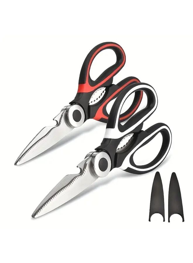 Set Of 1 Heavy Duty Stainless Steel Kitchen Scissors Black And White Multi Purpose Sharp Blades For Meat Herbs Fish Vegetables Ergonomic Comfort Grip Durable Safe Food Prep Kitchen Essentials - Image 2